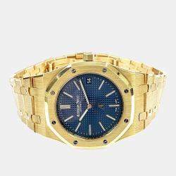 Pre Owned Audemars Piguet Royal Oak 15202BA Automatic Blue 18k Yellow Gold Men's Wristwatch 39 mm