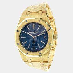 Pre Owned Audemars Piguet Royal Oak 15202BA Automatic Blue 18k Yellow Gold Men's Wristwatch 39 mm