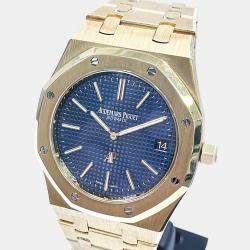 Pre Owned Audemars Piguet Royal Oak 15202BA Automatic Blue 18k Yellow Gold Men's Wristwatch 39 mm