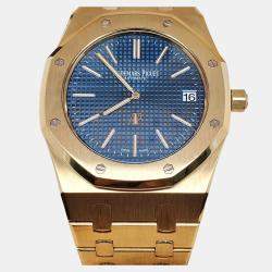 Pre Owned Audemars Piguet Royal Oak 15202BA Automatic Blue 18k Yellow Gold Men's Wristwatch 39 mm