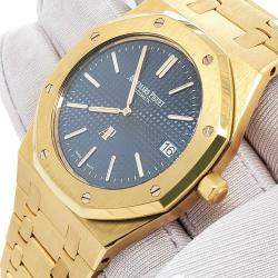Pre Owned Audemars Piguet Royal Oak 15202BA Automatic Blue 18k Yellow Gold Men's Wristwatch 39 mm