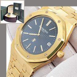 Pre Owned Audemars Piguet Royal Oak 15202BA Automatic Blue 18k Yellow Gold Men's Wristwatch 39 mm