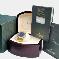Pre Owned Audemars Piguet Royal Oak 15202BA Automatic Blue 18k Yellow Gold Men's Wristwatch 39 mm