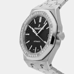 مملوكة مسبقًا Pre-Owned Audemars Piguet Royal Oak 15451ST.ZZ.1256ST.01 Black Automatic Diamond Stainless Steel Men's Wristwatch 37 MM