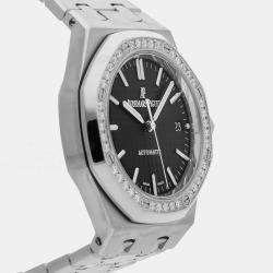 مملوكة مسبقًا Pre-Owned Audemars Piguet Royal Oak 15451ST.ZZ.1256ST.01 Black Automatic Diamond Stainless Steel Men's Wristwatch 37 MM