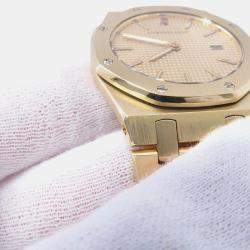 Pre Owned Audemars Piguet Royal Oak 56175BA.OO.0789BA.02 Quartz Champagne 18k Yellow Gold Men's Wristwatch 33 mm