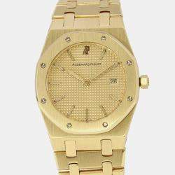 مملوكة مسبقًا Audemars Piguet Royal Oak 56175BA.OO.0789BA.02 Quartz Champagne 18k Yellow Gold Men's Wristwatch 33 mm