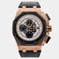 مملوكة مسبقًا Pre-Owned Audemars Piguet Royal Oak Offshore Rubens Barrichello Limited Edition Chronograph 26078RO.OO.D002CR.01 Black/White Automatic 18k Rose Gold Men's Wristwatch 44 MM