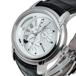 مملوكة مسبقًا Audemars Piguet Silver White Stainless Steel Leather Millenary Limited Edition Maseratti Anniversary 90 Men's Wristwatch 47 mm