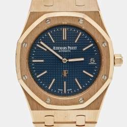 Audemars Piguet Blue 18k Rose Gold Royal Oak "Jumbo" Extra-Thin 15202OR.OO.1240OR.01 Men's Wristwatch 39 mm 