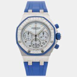 Audemars Piguet Blue 18k White Gold Royal Oak Offshore 25986CK.ZZ.D020CA.02 Automatic Men's Wristwatch 37 mm