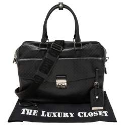 Baldinini Black Woven Embossed Leather Lock Laptop Briefcase 