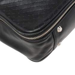 Baldinini Black Woven Embossed Leather Lock Laptop Briefcase 