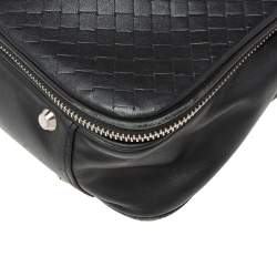 Baldinini Black Woven Embossed Leather Lock Laptop Briefcase 