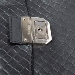 Baldinini Black Woven Embossed Leather Lock Laptop Briefcase 
