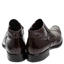 Baldinini Brown Crocodile Embossed Leather Ankle Boots Size 39