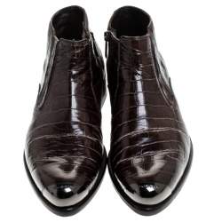 Baldinini Brown Crocodile Embossed Leather Ankle Boots Size 39