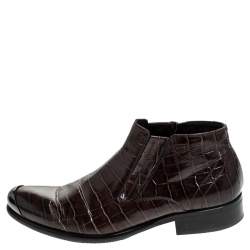 Baldinini Brown Crocodile Embossed Leather Ankle Boots Size 39