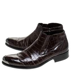 Baldinini Brown Crocodile Embossed Leather Ankle Boots Size 39