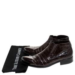 Baldinini Brown Crocodile Embossed Leather Ankle Boots Size 39