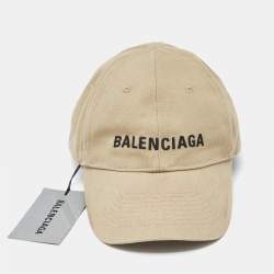 Balenciaga Beige Canvas Logo Embroidered Baseball Cap 