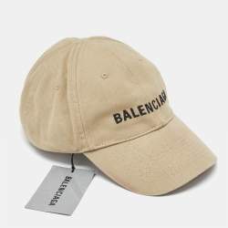 Balenciaga Beige Canvas Logo Embroidered Baseball Cap 