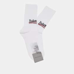 Pre Owned Balenciaga White Political Tennis Cotton Knit Socks L