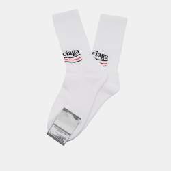 Pre Owned Balenciaga White Political Tennis Cotton Knit Socks L