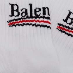 Pre Owned Balenciaga White Political Tennis Cotton Knit Socks L