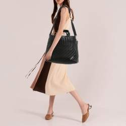 Pre Owned Balenciaga Car East West M Black Embossed Leather Tote