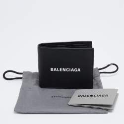 Pre Owned Balenciaga Black Leather Logo Bifold Wallet