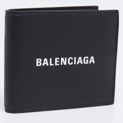 Pre Owned Balenciaga Black Leather Logo Bifold Wallet