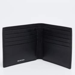 Pre Owned Balenciaga Black Leather Logo Bifold Wallet