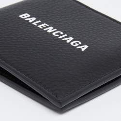 Pre Owned Balenciaga Black Leather Logo Bifold Wallet