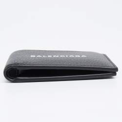 Pre Owned Balenciaga Black Leather Logo Bifold Wallet