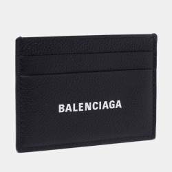 Pre Owned Balenciaga Black Leather Logo Printed Card Holder 