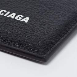 Pre Owned Balenciaga Black Leather Logo Printed Card Holder 