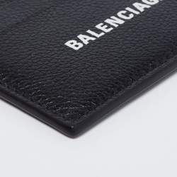 Pre Owned Balenciaga Black Leather Logo Printed Card Holder 