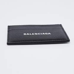 Pre Owned Balenciaga Black Leather Logo Printed Card Holder 
