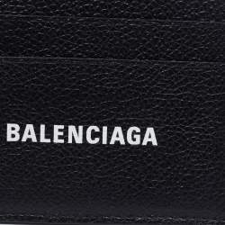 Pre Owned Balenciaga Black Leather Logo Printed Card Holder 