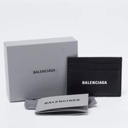 Pre Owned Balenciaga Black Leather Logo Printed Card Holder 