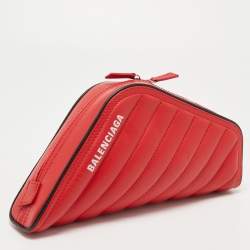 Pre Owned Balenciaga Red Car S Logo Asymmetric Clutch