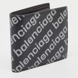 Balenciaga Black/Grey Leather Logo Bifold Wallet