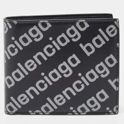 Balenciaga Black/Grey Leather Logo Bifold Wallet