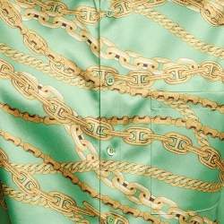 Balenciaga Green Chain Print Satin Short Sleeve Oversized Shirt XS