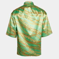 Balenciaga Green Chain Print Satin Short Sleeve Oversized Shirt XS