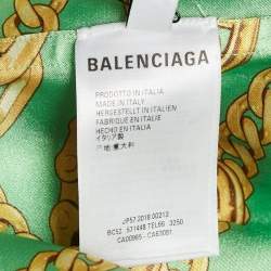 Balenciaga Green Chain Print Satin Short Sleeve Oversized Shirt XS