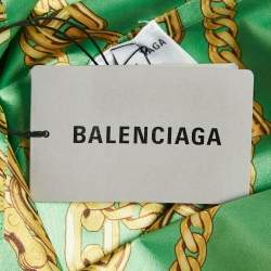 Balenciaga Green Chain Print Satin Short Sleeve Oversized Shirt XS
