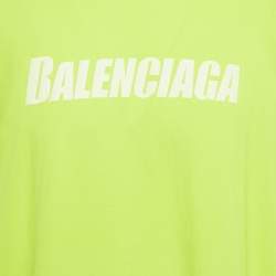 Pre Owned Balenciaga Florescent Yellow Logo Print Cotton Oversized Unisex T-Shirt M 