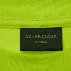 Pre Owned Balenciaga Florescent Yellow Logo Print Cotton Oversized Unisex T-Shirt M 